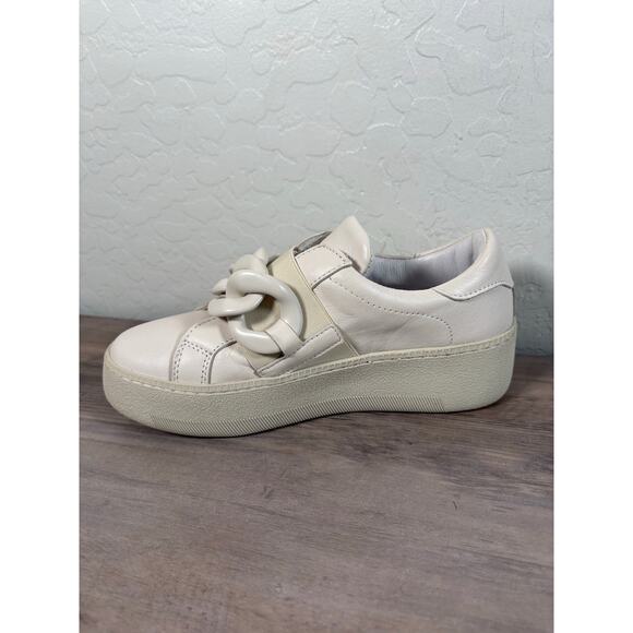 ALL BLACK Link Sneak Ivory Leather Chain Slip On Platform Sneakers Size 36 5.5-6 - Picture 5 of 8